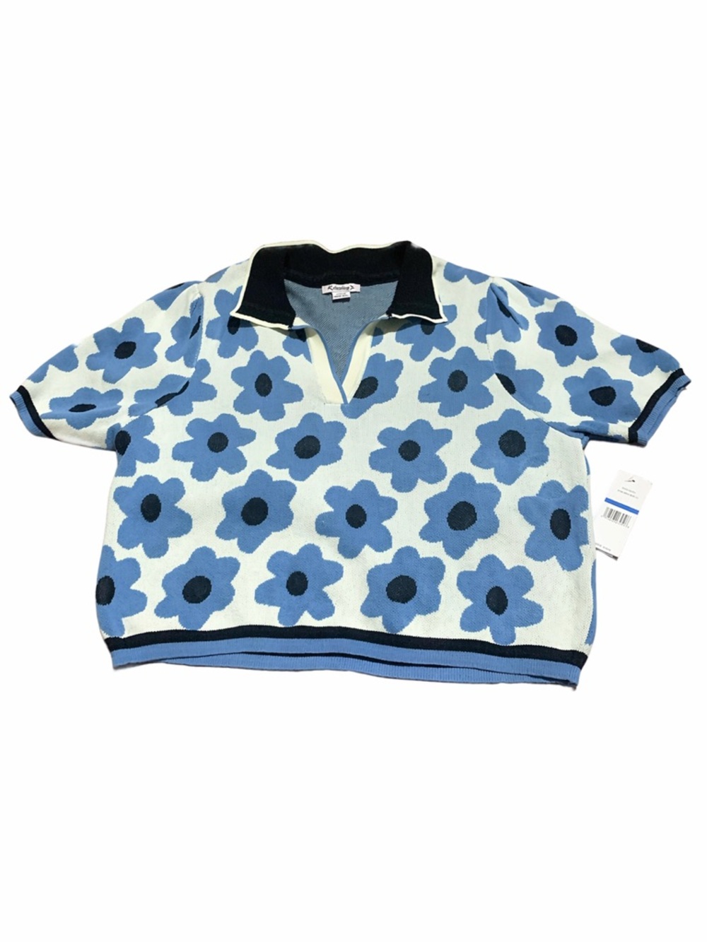 Nanette Lepore Women’s Blue Floral Knit Polo Top NWT